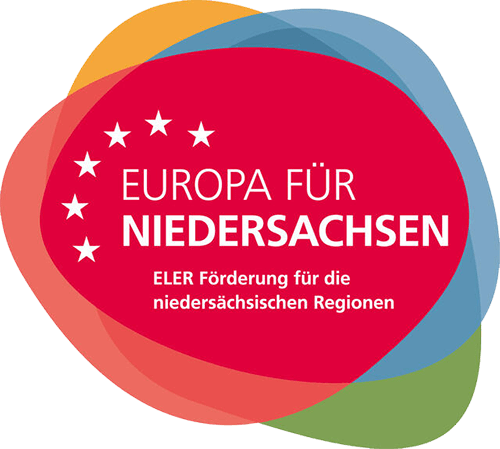 Grafik: Schriftzug EUROPA FÜR NIEDERSACHSEN auf buntem Hintergrund